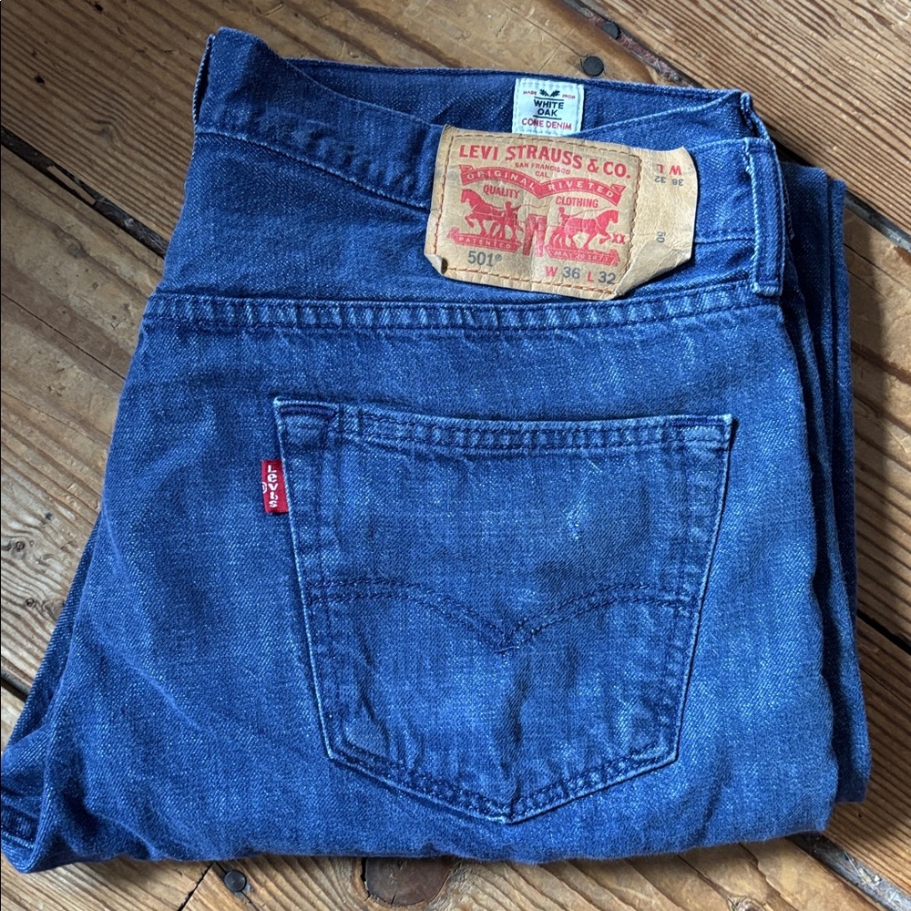 Cone Denim Levi 501 Button Fly. Soft and nicely worn 36”x 32”. Perfect patina!